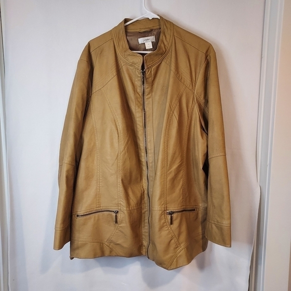 Cj Banks tan Vegan Faux Leather Jacket SZ 3X - Picture 3 of 14